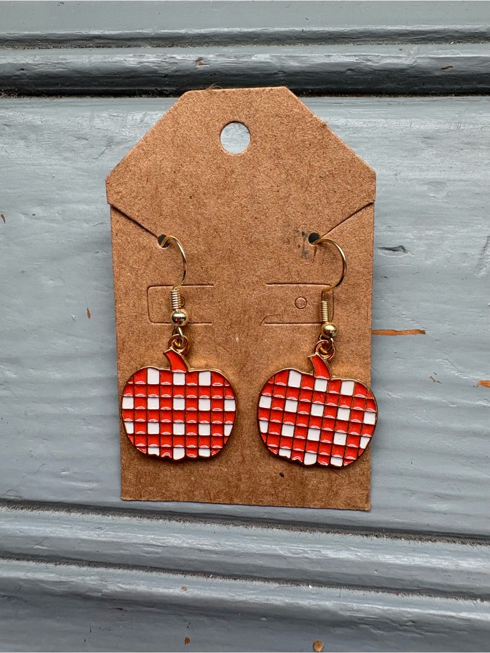 Gingham Pumpkin Dangle Earrings